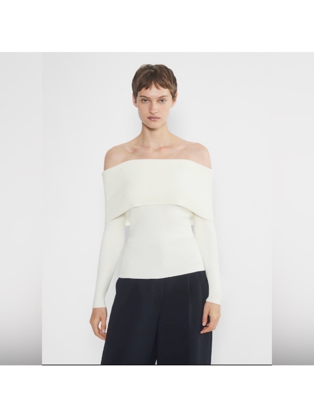 Wilfred Off-the-Shoulder Foldover Ribbed Sweater in Cream